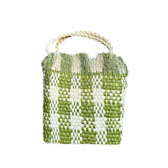 Marni Market Olive and Cream Woven Raffia Tote Bag - Picture 3 of 9